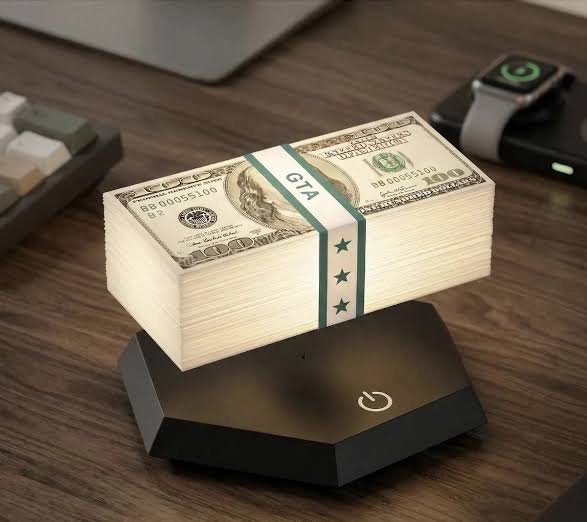 Levitating Money Stack Lamp – Magnetic Floating RGB Ambient LED Light